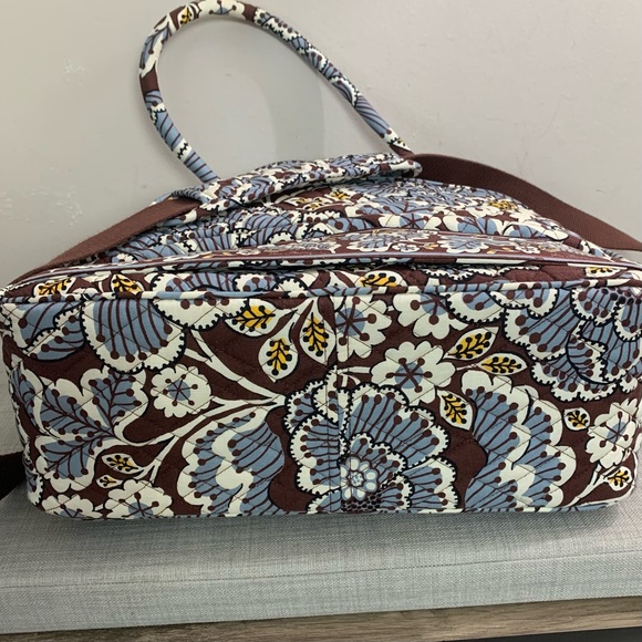 VERA BRADLEY Quilted SLATE BLOOMS Brown Blue LAPTOP Carry On TRAVEL Satchel BAG - Picture 5 of 9